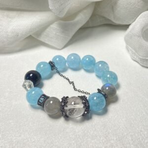 NO.7  Blue chalcedony & Obsidian Bracelet