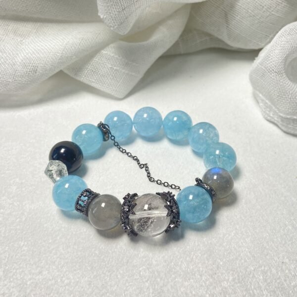 NO.7  Blue chalcedony & Obsidian Bracelet