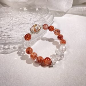 NO.8  Red Agalmatolite & Clear Quartz Bracelet