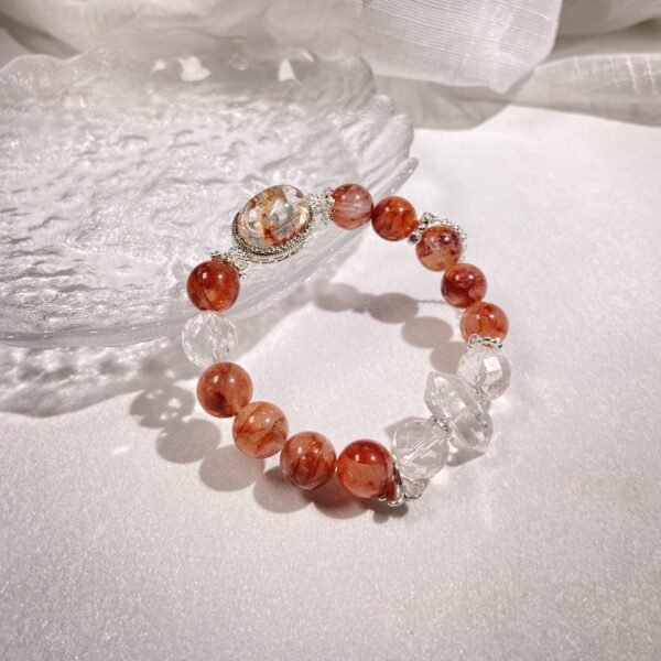 NO.8  Red Agalmatolite & Clear Quartz Bracelet
