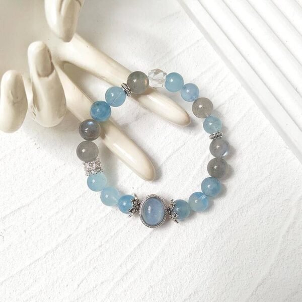 NO.2  Aquamarine & Grey Moonstone Bracelet - Image 4