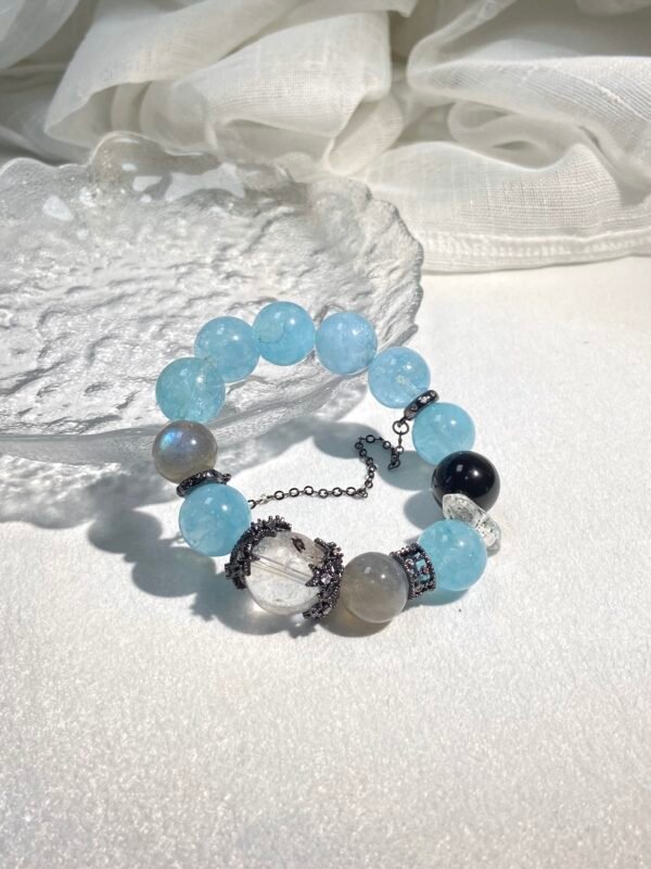 NO.7  Blue chalcedony & Obsidian Bracelet - Image 2