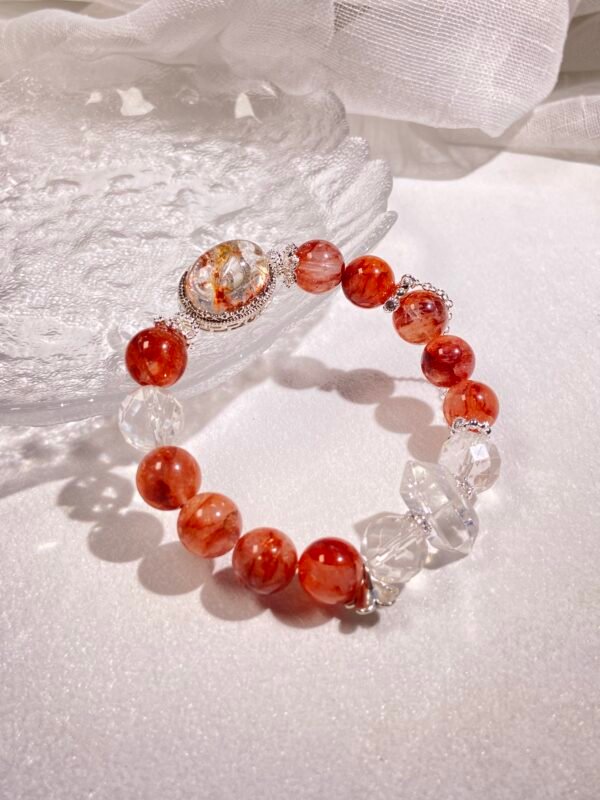 NO.8  Red Agalmatolite & Clear Quartz Bracelet - Image 4